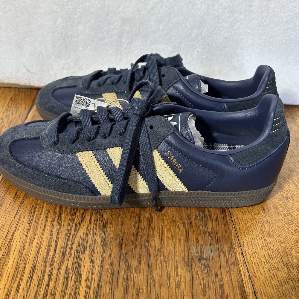Adidas Womens Size 9.5 M's 8 Samba OG Shadow Navy Golden Beige Athletic Shoes